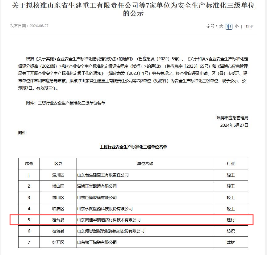 践行“六个主题年”丨华瑞必胜(中国)官网获评安全生产标准化三级单位